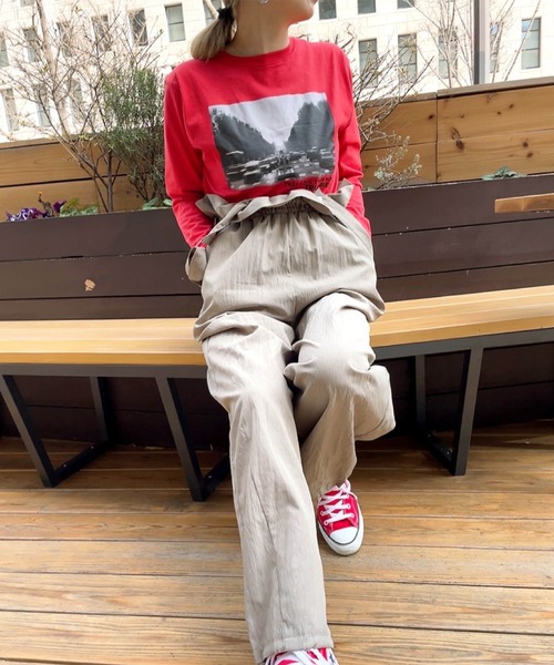 ISOOK（アイスー）の「ウエストギャザーマルチウェイサロペット (comochi original) / サスペンダー付き サロペットパンツ ナイロンパンツ パラシュートパンツ フリル（サロペット/オーバーオール・レディース・ベージュ/ブラック・FREE）」の10枚目の写真