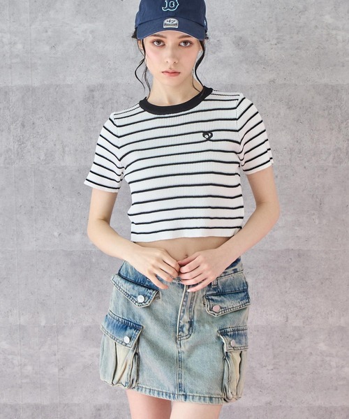 ANAP（アナップ）の「ミックスボーダー クロップド Tシャツ