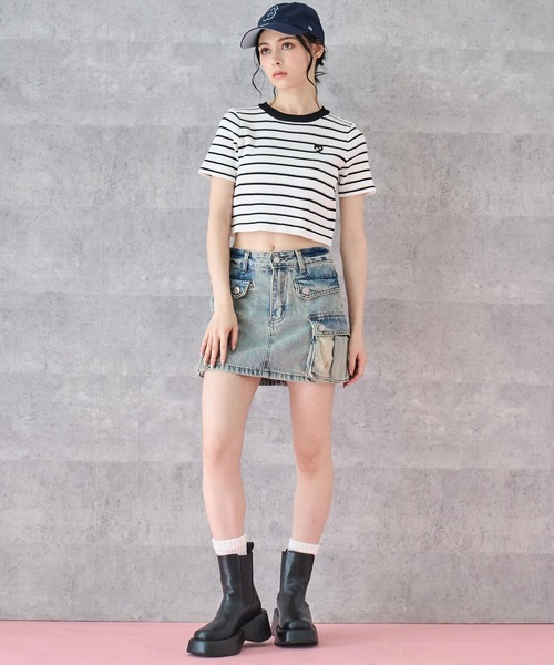 ANAP(アナップ)の「ミックスボーダー クロップド Tシャツ トップス(Tシャツ/カットソー・レディース・ライトイエロー/ホワイト/ライトブルー・FREE)」の22枚目の写真
