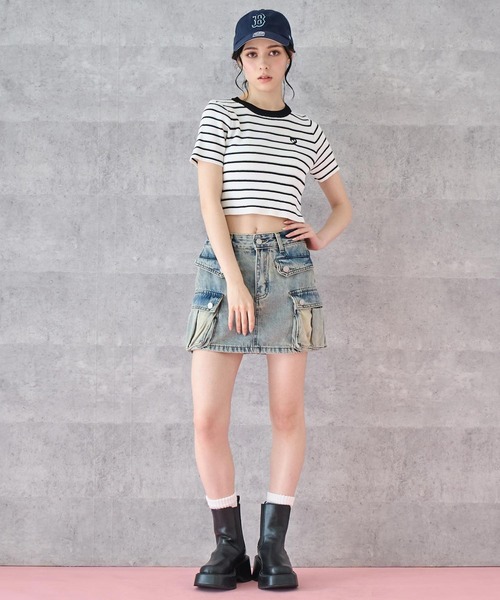 【売れました】ANAP(アナップ)ボーダートップス セール】ミックスボーダー クロップド Tシャツ トップス（T