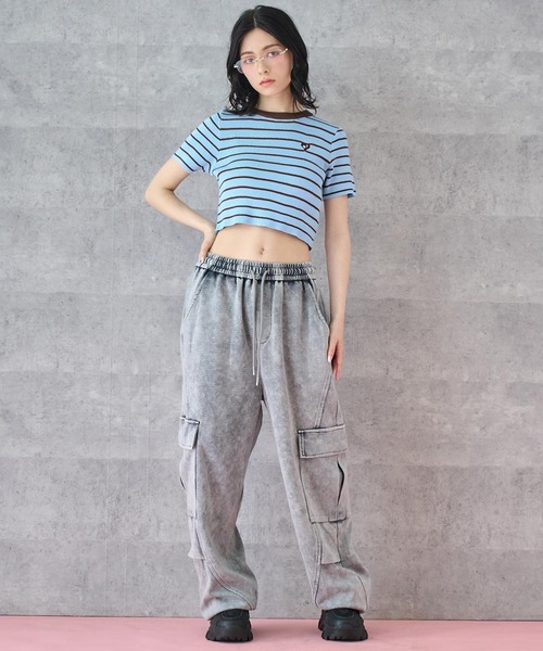 tシャツ オーバーサイズ レーヨン クロップド丈 ミックスボーダー半袖Tシャツ レディース ANAP（アナップ）の「ミックスボーダー クロップド Tシャツ
