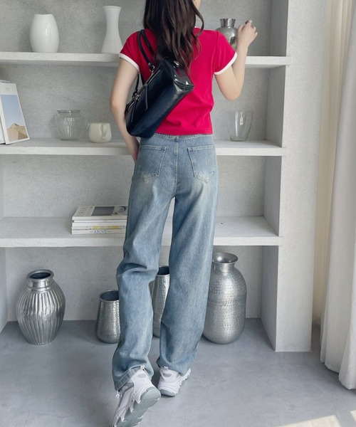 TREOVER(トレオーバー)の「程良くコンパクトなサイジングのリンガーTシャツ(Tシャツ/カットソー・レディース・ホワイト×ブラック/ブラック/ホワイト×レッド/オフホワイト/オートミール・FREE)」の12枚目の写真