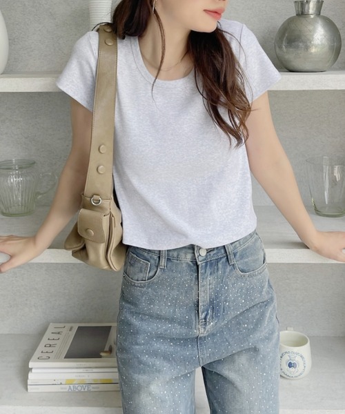 TREOVER(トレオーバー)の「程良くコンパクトなサイジングのリンガーTシャツ(Tシャツ/カットソー・レディース・ホワイト×ブラック/ブラック/ホワイト×レッド/オフホワイト/オートミール・FREE)」の14枚目の写真
