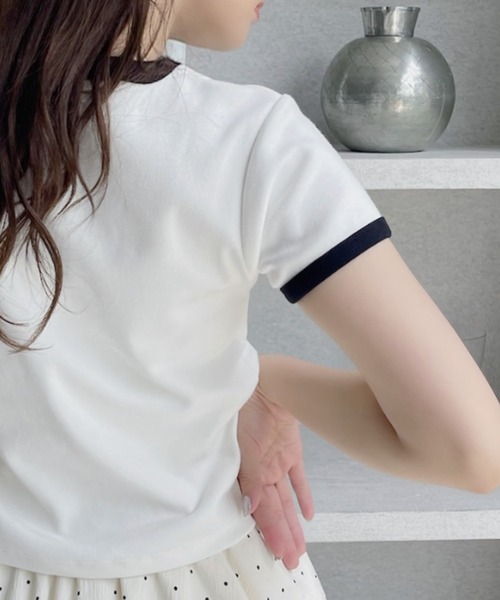 TREOVER(トレオーバー)の「程良くコンパクトなサイジングのリンガーTシャツ(Tシャツ/カットソー・レディース・ホワイト×ブラック/ブラック/ホワイト×レッド/オフホワイト/オートミール・FREE)」の7枚目の写真