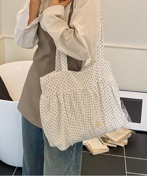 FREE STYLISTS(フリー スタイリスト)の「Y2K 切り替えアクセント リボンストラップバッグ 水玉模様フリルトートバッグ(ショルダーバッグ・レディース・ブラック/ブルー・FREE)」の8枚目の写真