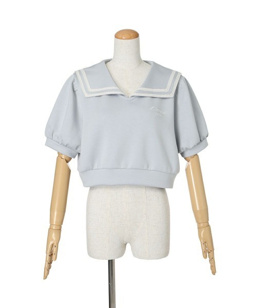 F i.n.t（フィント）の「【セットアップ対応】レースラインセーラーカットトップス　夏服【1枚で快適】（Tシャツ/カットソー・レディース・オフホワイト/ライトブルー・FREE）」の16枚目の写真