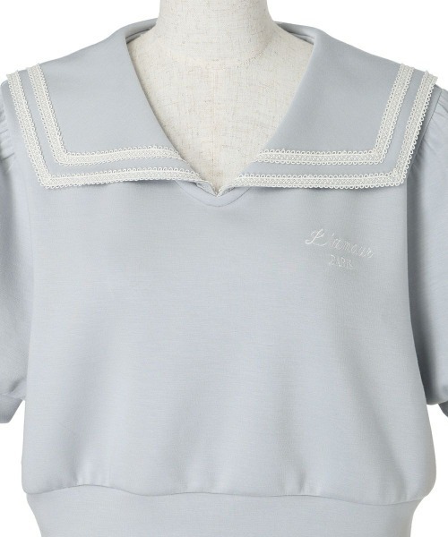 F i.n.t（フィント）の「【セットアップ対応】レースラインセーラーカットトップス　夏服【1枚で快適】（Tシャツ/カットソー・レディース・オフホワイト/ライトブルー・FREE）」の19枚目の写真