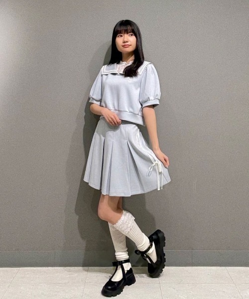 F i.n.t（フィント）の「【セットアップ対応】レースラインセーラーカットトップス　夏服【1枚で快適】（Tシャツ/カットソー・レディース・オフホワイト/ライトブルー・FREE）」の10枚目の写真