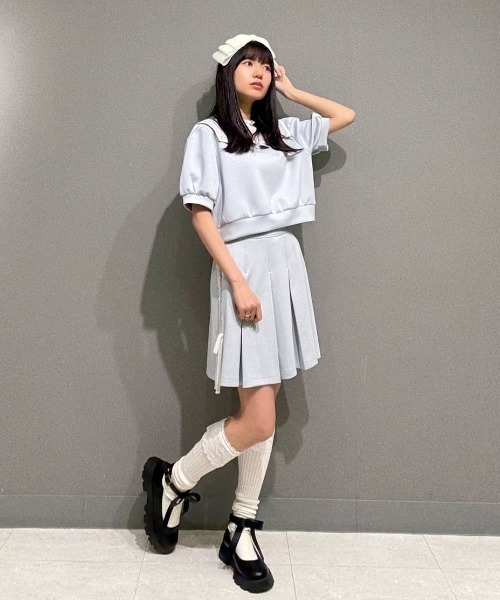 F i.n.t（フィント）の「【セットアップ対応】レースラインセーラーカットトップス　夏服【1枚で快適】（Tシャツ/カットソー・レディース・オフホワイト/ライトブルー・FREE）」の11枚目の写真