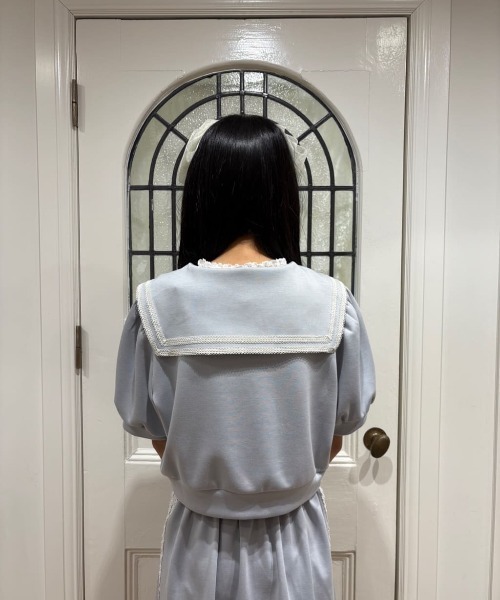 F i.n.t（フィント）の「【セットアップ対応】レースラインセーラーカットトップス　夏服【1枚で快適】（Tシャツ/カットソー・レディース・オフホワイト/ライトブルー・FREE）」の14枚目の写真