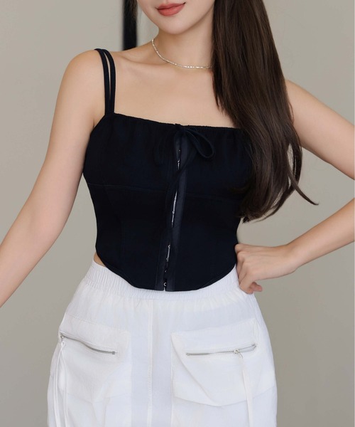 セール】デニム前リボンクロップドビスチェキャミ（チューブ