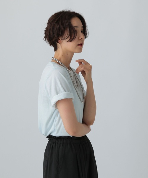 LEPSIM（レプシィム）の「シアーメランジT　497226（Tシャツ/カットソー・レディース・オフホワイト/ライトブルー/ブラウン/ブラック/レッド/チャコールグレー・FREE）」の22枚目の写真