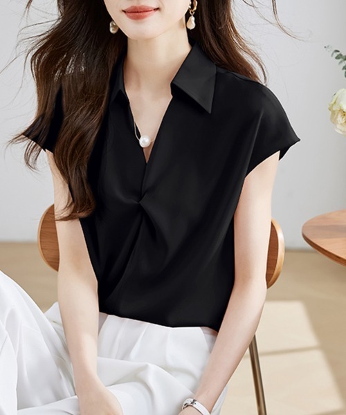 ReRe(リリ)の「フレンチスリーブシャツ(シャツ/ブラウス・レディース・オフホワイト/ブラック/ピンク・LARGE/X-LARGE/MEDIUM)」の2枚目の写真