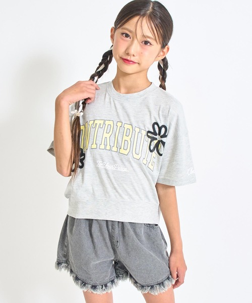 ANAP GiRL(アナップガール)の「カレッジ フラワー スプレー クロップド Tシャツ 【キッズお揃い】(Tシャツ/カットソー・キッズ・ライトグレー/ブラック/ライトイエロー・XS/M/S)」の6枚目の写真