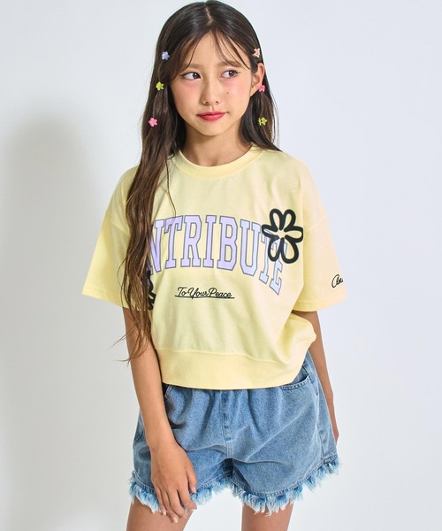 ANAP GiRL(アナップガール)の「カレッジ フラワー スプレー クロップド Tシャツ 【キッズお揃い】(Tシャツ/カットソー・キッズ・ライトグレー/ブラック/ライトイエロー・XS/M/S)」の10枚目の写真