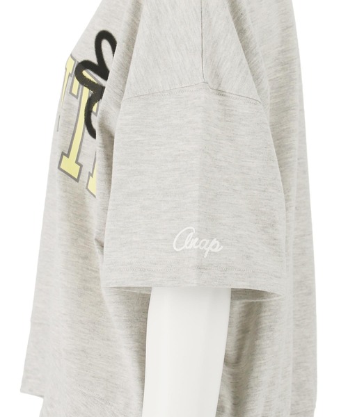 ANAP GiRL(アナップガール)の「カレッジ フラワー スプレー クロップド Tシャツ 【キッズお揃い】(Tシャツ/カットソー・キッズ・ライトグレー/ブラック/ライトイエロー・XS/M/S)」の18枚目の写真