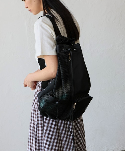 VitaFelice（ヴィータフェリーチェ）の「メッシュナイロンバッグ ナップサック 撥水 超軽量 夏バッグ（バックパック/リュック・レディース・ブラック・FREE）」の10枚目の写真