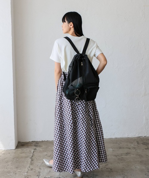 VitaFelice（ヴィータフェリーチェ）の「メッシュナイロンバッグ ナップサック 撥水 超軽量 夏バッグ（バックパック/リュック・レディース・ブラック・FREE）」の16枚目の写真