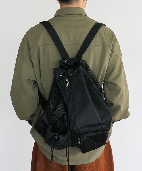 VitaFelice（ヴィータフェリーチェ）の「メッシュナイロンバッグ ナップサック 撥水 超軽量 夏バッグ（バックパック/リュック・レディース・ブラック・FREE）」の18枚目の写真