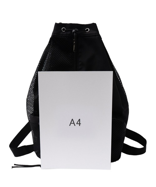 VitaFelice（ヴィータフェリーチェ）の「メッシュナイロンバッグ ナップサック 撥水 超軽量 夏バッグ（バックパック/リュック・レディース・ブラック・FREE）」の2枚目の写真