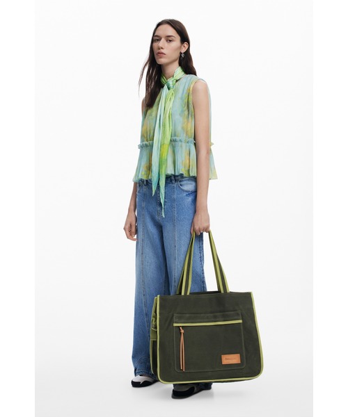 Desigual(デシグアル)の「コントラストパイピングコットントートバッグ(トートバッグ・レディース・グリーン・FREE)」の5枚目の写真