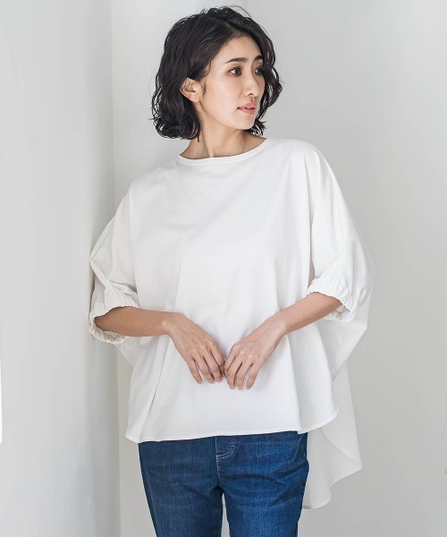la.f…(ラエフ)の「【biyori】異素材ドルマンプルオーバー≪手洗い可能≫(Tシャツ/カットソー・レディース・ブラック/ホワイト・9号)」の1枚目の写真