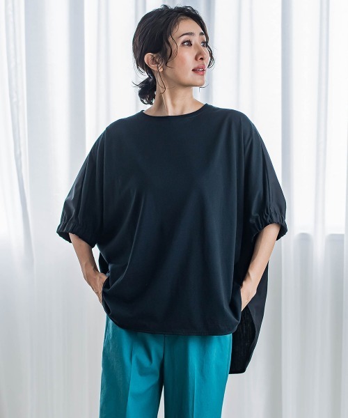 la.f…(ラエフ)の「【biyori】異素材ドルマンプルオーバー≪手洗い可能≫(Tシャツ/カットソー・レディース・ブラック/ホワイト・9号)」の2枚目の写真
