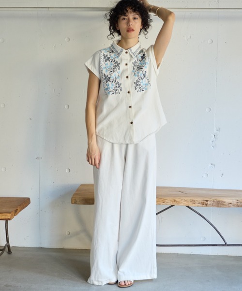 Libra Cue(リブラ キュー)の「デニムワイドイージーパンツ(デニムパンツ・レディース・ブルー/ホワイト・FREE)」の6枚目の写真