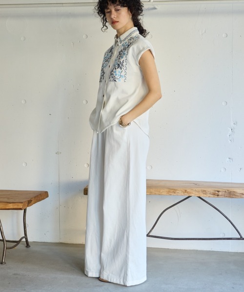 Libra Cue(リブラ キュー)の「デニムワイドイージーパンツ(デニムパンツ・レディース・ブルー/ホワイト・FREE)」の7枚目の写真