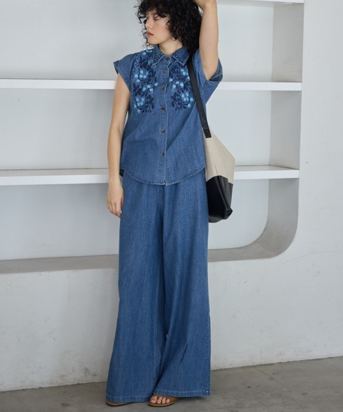 Libra Cue(リブラ キュー)の「デニムワイドイージーパンツ(デニムパンツ・レディース・ブルー/ホワイト・FREE)」の17枚目の写真