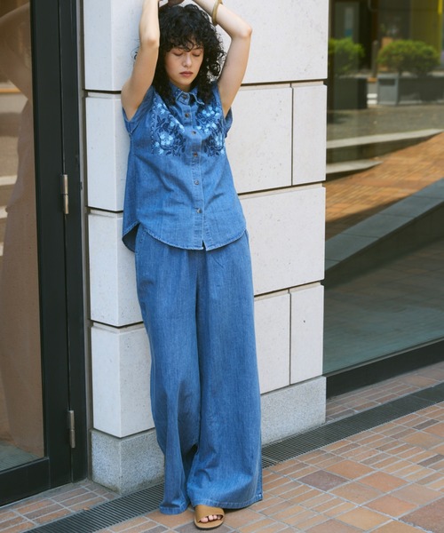 Libra Cue(リブラ キュー)の「デニムワイドイージーパンツ(デニムパンツ・レディース・ブルー/ホワイト・FREE)」の18枚目の写真