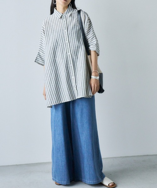 Libra Cue(リブラ キュー)の「デニムワイドイージーパンツ(デニムパンツ・レディース・ブルー/ホワイト・FREE)」の20枚目の写真