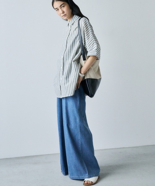 Libra Cue(リブラ キュー)の「デニムワイドイージーパンツ(デニムパンツ・レディース・ブルー/ホワイト・FREE)」の22枚目の写真