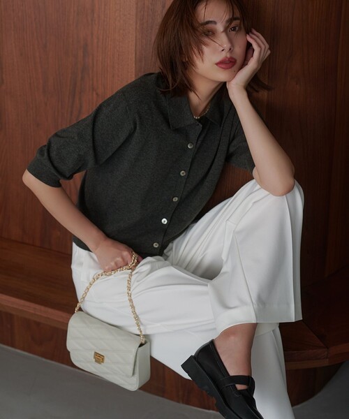 洗える/吊り干しOK】ヴィスコースストレッチ ポロニット