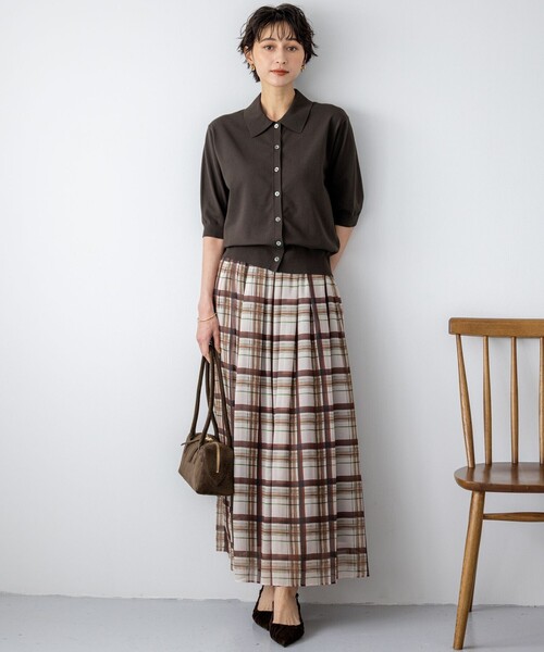 洗える/吊り干しOK】ヴィスコースストレッチ ポロニット カーディガン