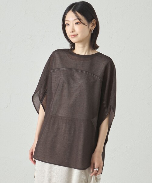 CAST:(キャストコロン)の「【着回し抜群】リネンライクラウンドフォルムカットソー(Tシャツ/カットソー・レディース・ブラウン系その他5/ブラック・M)」の1枚目の写真