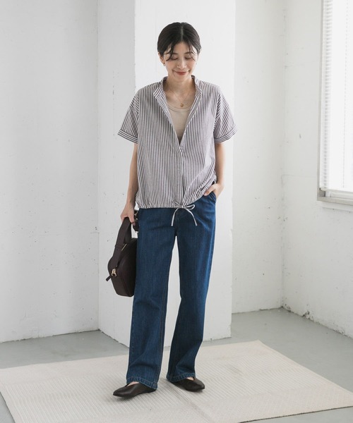 URBAN RESEARCH DOORS（アーバンリサーチドアーズ）の「ストライプドロストバンドカラーシャツ（シャツ/ブラウス・レディース・ネイビー/ブラウン/グリーン・MEDIUM）」の9枚目の写真