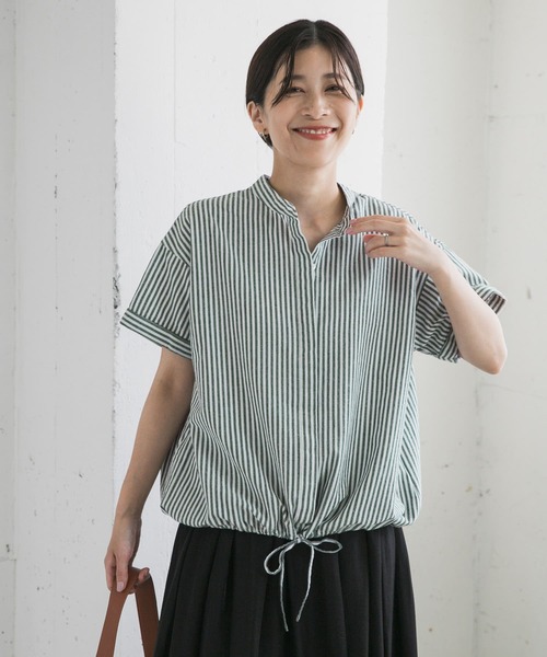 URBAN RESEARCH DOORS（アーバンリサーチドアーズ）の「ストライプドロストバンドカラーシャツ（シャツ/ブラウス・レディース・ネイビー/ブラウン/グリーン・MEDIUM）」の11枚目の写真