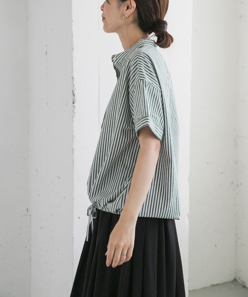 URBAN RESEARCH DOORS（アーバンリサーチドアーズ）の「ストライプドロストバンドカラーシャツ（シャツ/ブラウス・レディース・ネイビー/ブラウン/グリーン・MEDIUM）」の12枚目の写真