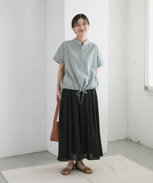 URBAN RESEARCH DOORS（アーバンリサーチドアーズ）の「ストライプドロストバンドカラーシャツ（シャツ/ブラウス・レディース・ネイビー/ブラウン/グリーン・MEDIUM）」の16枚目の写真