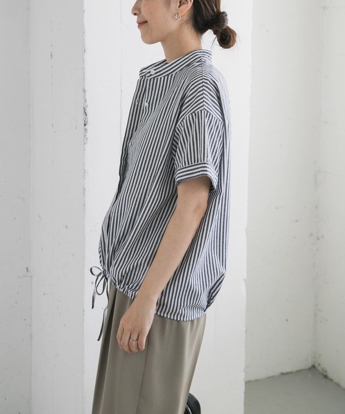 URBAN RESEARCH DOORS（アーバンリサーチドアーズ）の「ストライプドロストバンドカラーシャツ（シャツ/ブラウス・レディース・ネイビー/ブラウン/グリーン・MEDIUM）」の18枚目の写真