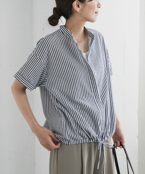 URBAN RESEARCH DOORS（アーバンリサーチドアーズ）の「ストライプドロストバンドカラーシャツ（シャツ/ブラウス・レディース・ネイビー/ブラウン/グリーン・MEDIUM）」の21枚目の写真