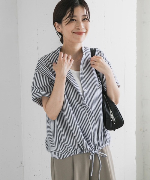 URBAN RESEARCH DOORS（アーバンリサーチドアーズ）の「ストライプドロストバンドカラーシャツ（シャツ/ブラウス・レディース・ネイビー/ブラウン/グリーン・MEDIUM）」の22枚目の写真