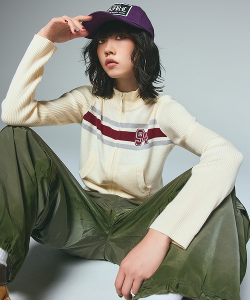 トップス WIRED NUMBERING JACQUARD ZIP UP KNIT TOP（ニット/セーター）｜X