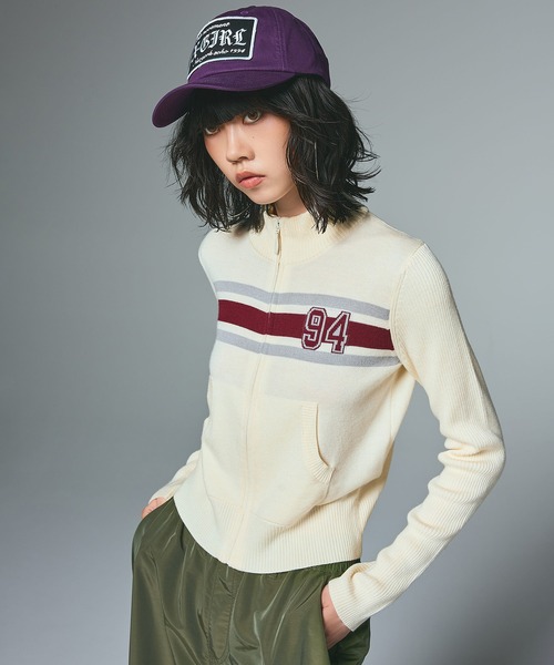 NUMBERING JACQUARD ZIP UP KNIT TOP（ニット/セーター）｜X