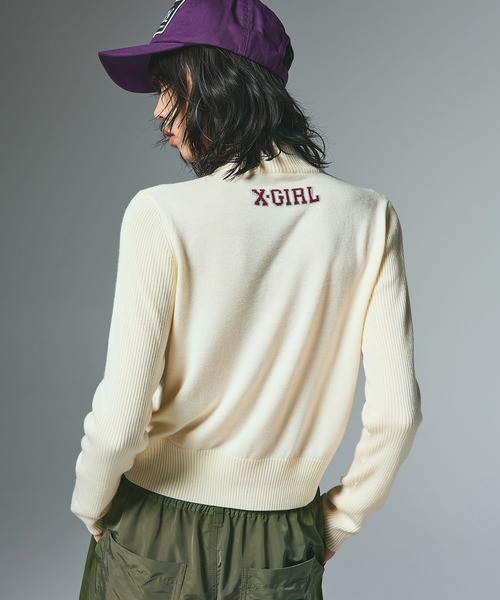 NUMBERING JACQUARD ZIP UP KNIT TOP（ニット/セーター）｜X