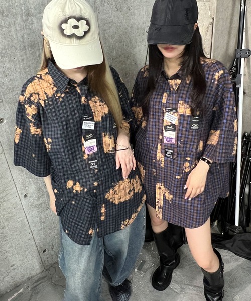 Figments（フィグメンツ）の「タイツキブリーチチェックシャツ（シャツ/ブラウス・レディース・ブラウン/ネイビー・FREE）」の4枚目の写真