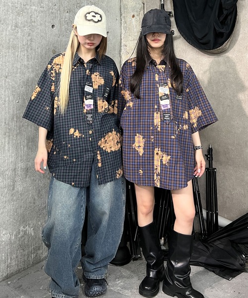 Figments（フィグメンツ）の「タイツキブリーチチェックシャツ（シャツ/ブラウス・レディース・ブラウン/ネイビー・FREE）」の6枚目の写真