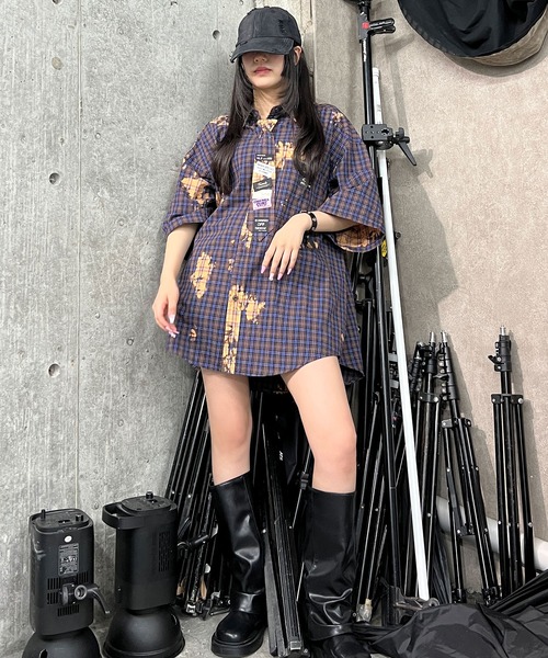 Figments（フィグメンツ）の「タイツキブリーチチェックシャツ（シャツ/ブラウス・レディース・ブラウン/ネイビー・FREE）」の15枚目の写真