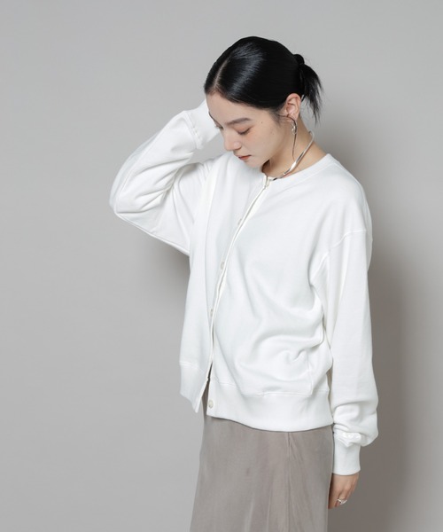 Russell Athletic（ラッセルアスレティック）の「RUSSELL ATHLETIC/別注 Mini Logo Sweat Cardigan（カーディガン/ボレロ・レディース・グレー/ホワイト/ブラウン・FREE）」の6枚目の写真